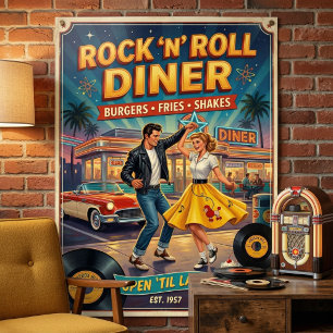 Rock 'n' Roll Diner 1950s Vintage Poster