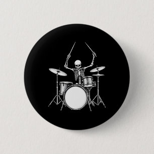 Rock N Roll Drummer Skeleton Playing Drums 2 Inch Round Button