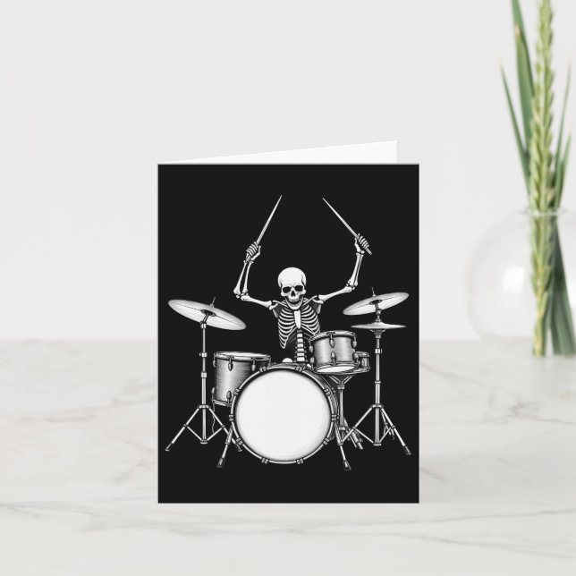 Rock N Roll Drummer Skeleton Playing Drums  Card (Front)