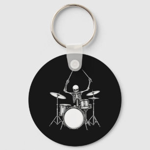 Rock N Roll Drummer Skeleton Playing Drums Keychain