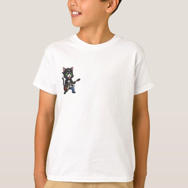 Rock n Roll Electric Guitar Cat Kids T-Shirt (Front)
