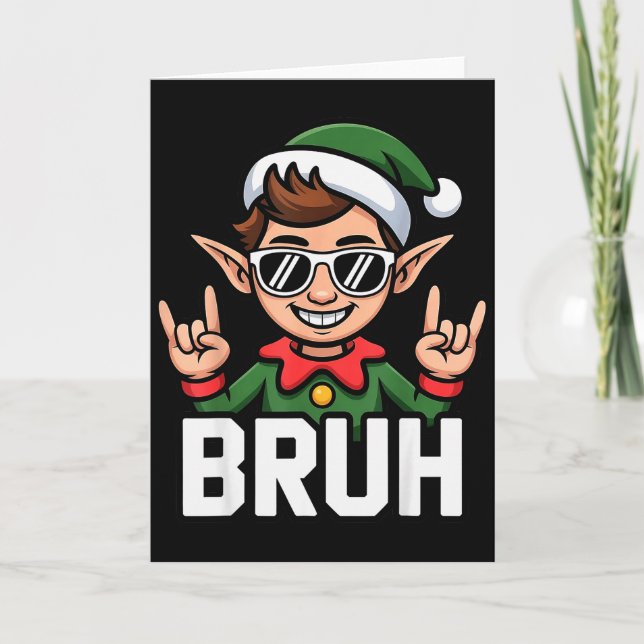 Rock N Roll Elf Bruh Funny Saying Meme Boys Men Ch Card (Front)