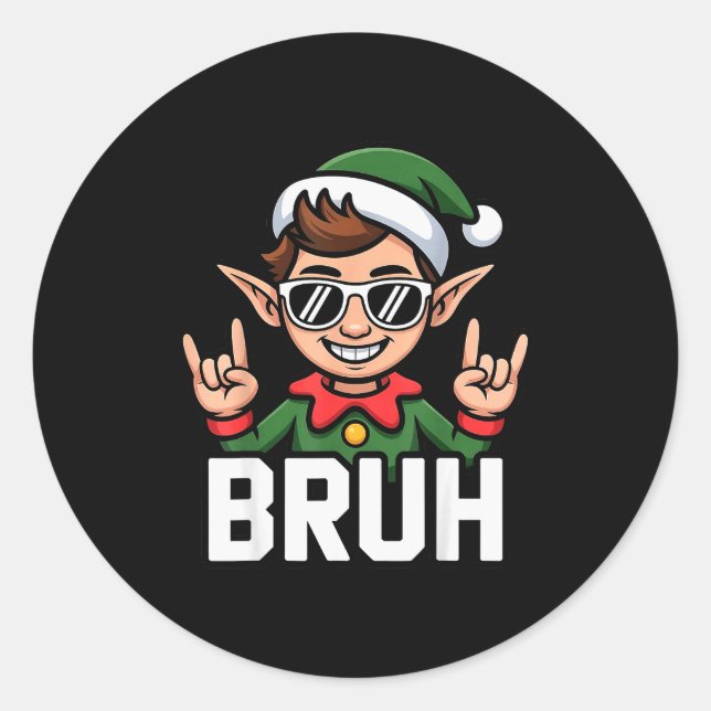Rock N Roll Elf Bruh Funny Saying Meme Boys Men Ch Classic Round Sticker (Front)