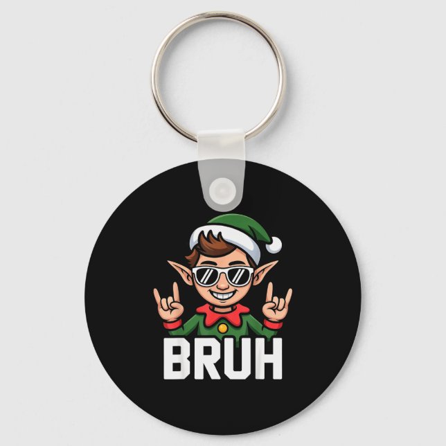 Rock N Roll Elf Bruh Funny Saying Meme Boys Men Ch Keychain (Front)