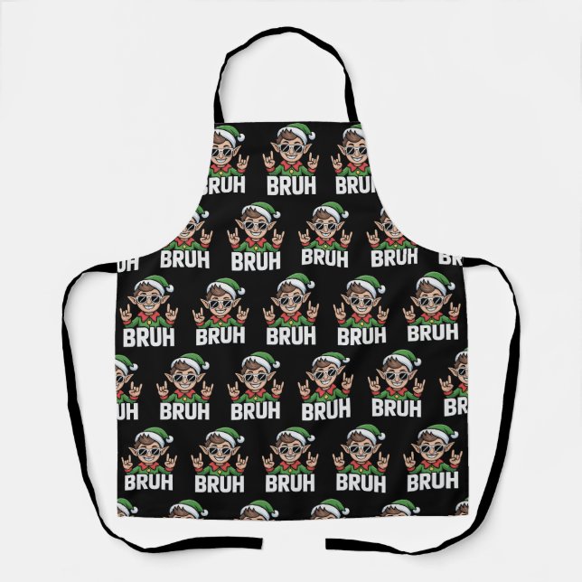 Rock n Roll Elf Bruh Funny Saying Meme Christmas  Apron (Front)