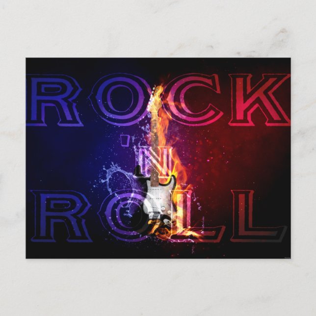 Rock n Roll Fire Flaming Electric Guitar Music Postcard (Front)