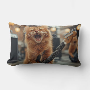 Rock N Roll Ginger Guitar Cat Rockstar Lumbar Pillow