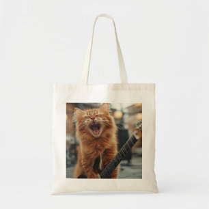 Rock N Roll Ginger Guitar Cat Rockstar Tote Bag