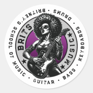 Rock ’n’ Roll Graphic – Female Music School Design Classic Round Sticker