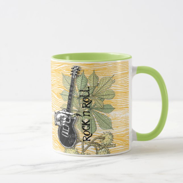 Rock n Roll Guitar Barnwood Typography Retro Hand Mug (Right)