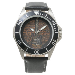 Rock n Roll Guitar Player Word Art Watch