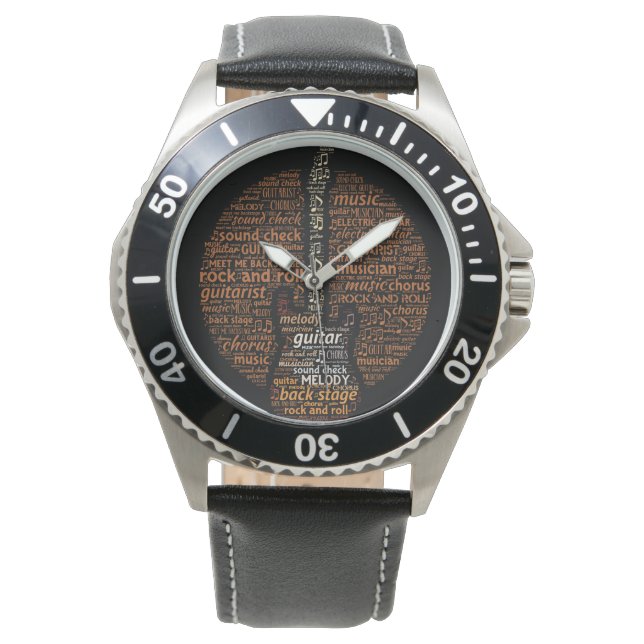 Rock n Roll Guitar Player Word Art Watch (Front)