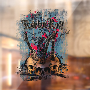 Rock n Roll Guitar Skulls Heavy Metal Window Cling
