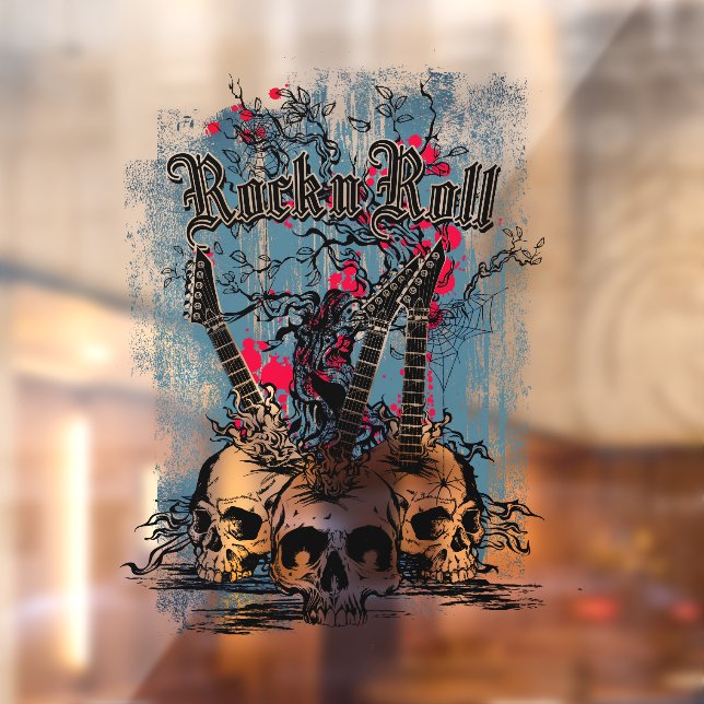 Rock n Roll Guitar Skulls Heavy Metal Window Cling (Sheet 2)
