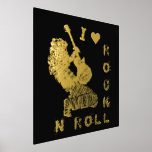 Rock N Roll Guitarist Black Gold Foil Prints
