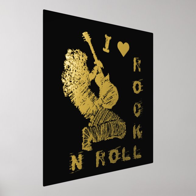 Rock N Roll Guitarist Black Gold Foil Prints (Laydown)