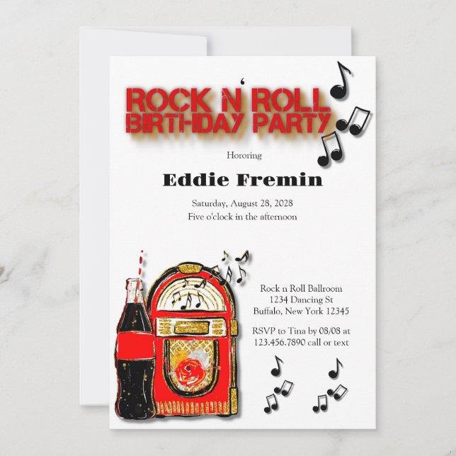 Rock n' Roll Jukebox Birthday Party Invitation (Front)
