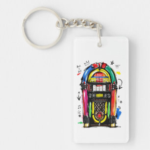 Rock N Roll Jukebox Colourful Retro Art Keychain