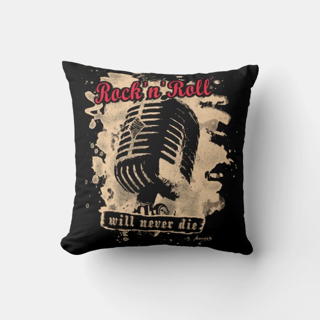 Rock-n-Roll Microphone - red Throw Pillow (Front)