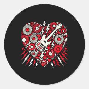 Rock N Roll Music Heart Valentine Rock Music Women Classic Round Sticker