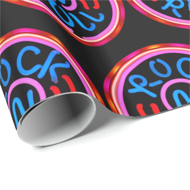 Rock n Roll Music Neon Sign Look On Black Wrapping Paper (Roll Corner)