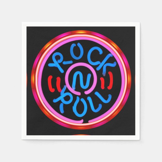 Rock n Roll Music Neon Sign Look Party Napkins (Front)