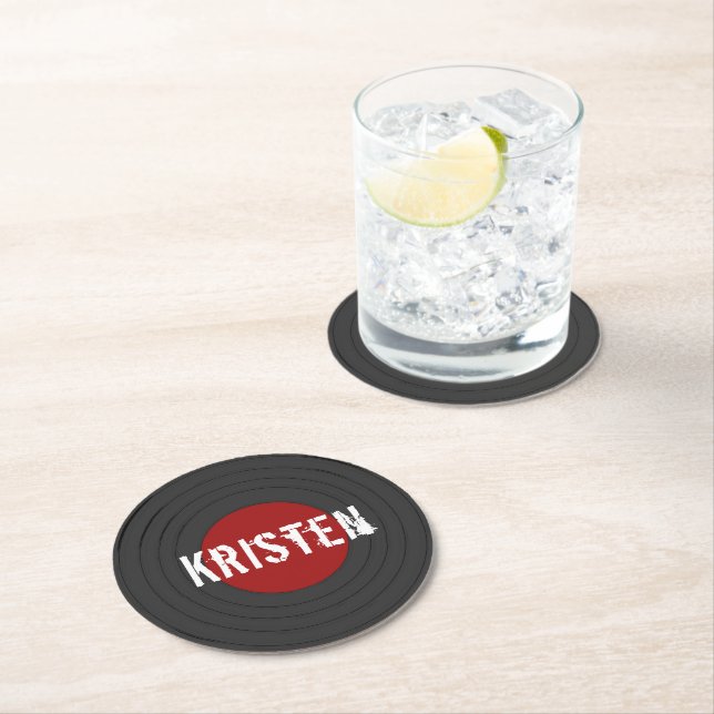 Rock N Roll Personalized Vinyl Record Round Paper Coaster (Insitu)