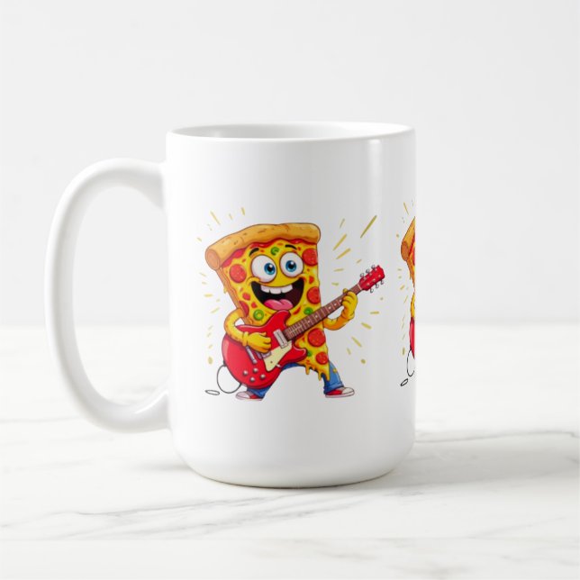**Rock ’n’ Roll Pizza – Funny Guitar-Playing Slice Coffee Mug (Left)