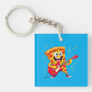 **Rock ’n’ Roll Pizza – Funny Guitar-Playing Slice Keychain