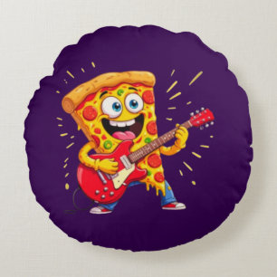 **Rock ’n’ Roll Pizza – Funny Guitar-Playing Slice Round Pillow