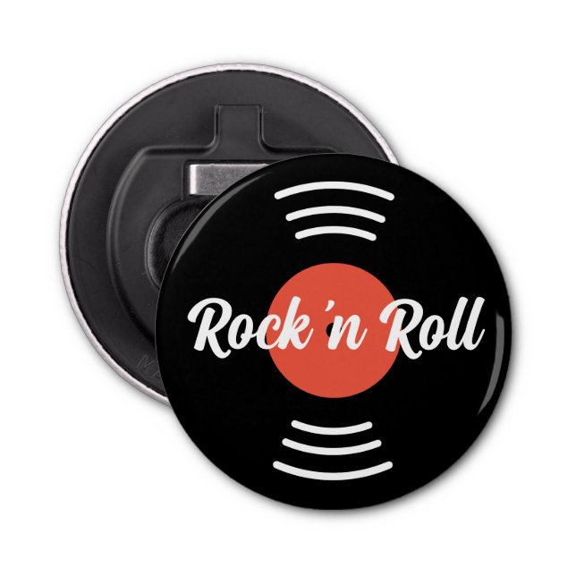 Rock 'n Roll Round vinyl music record magnetic Bottle Opener (Front)