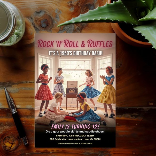 Rock 'n' Roll Ruffles 1950s Birthday Party Invitation (Creator Uploaded)