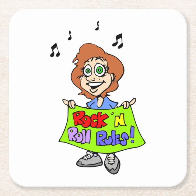 ROCK 'N ROLL RULES SQUARE PAPER COASTER (Front)