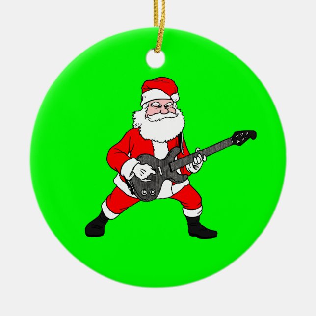 Rock N Roll Santa Claus Ceramic Ornament (Front)