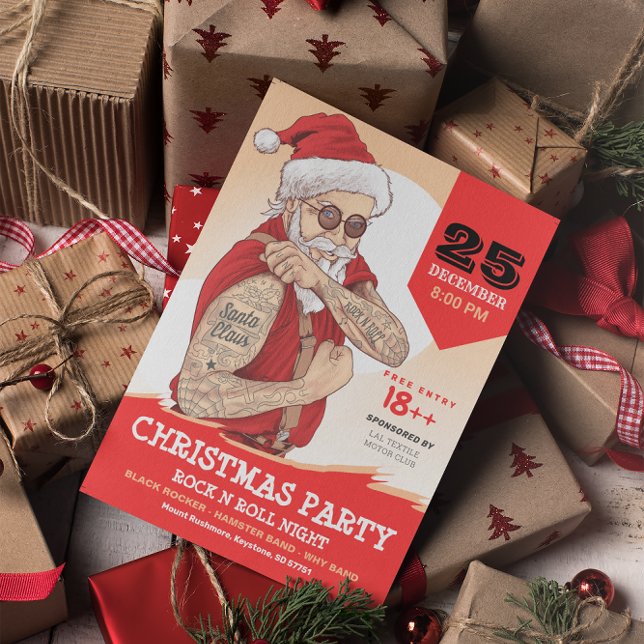 Rock N Roll Santa Claus Christmas Party Invitation (Creator Uploaded)