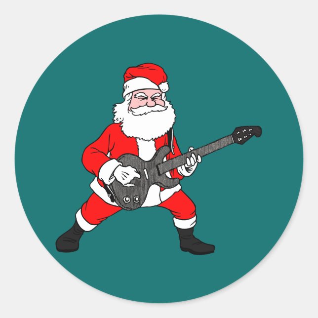 Rock N Roll Santa Claus Classic Round Sticker (Front)
