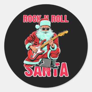 Rock N Roll Santa Playing Guitar Christmas Classic Round Sticker