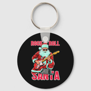 Rock N Roll Santa Playing Guitar Christmas  Keychain