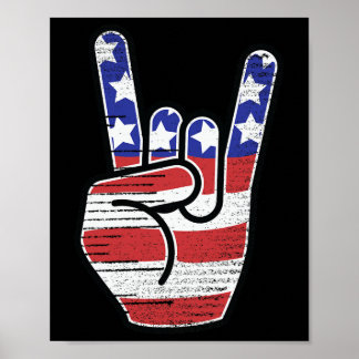 Rock N Roll Shirt Usa Flag Horns Sign Retro Concer