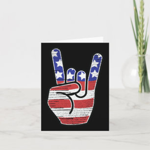 Rock N Roll Shirt Usa Flag Horns Sign Retro Concer Card