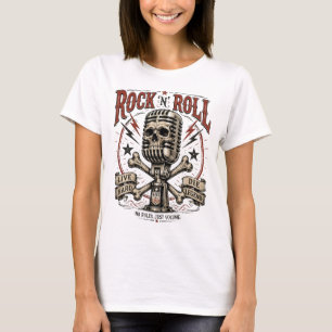 Rock N Roll Skull Microphone Vintage Poster T-Shirt