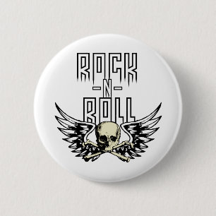 Rock n Roll Skull With Wings 2 Inch Round Button