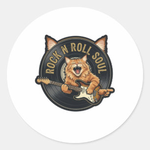 Rock N Roll Soul Vintage Cat Guitarist Classic Round Sticker