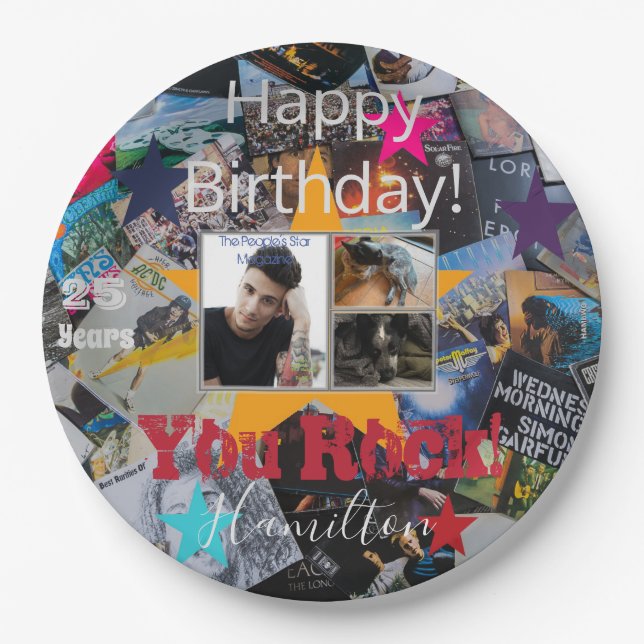 Rock-N-Roll Theme Birthday Paper Cups - HAMbWG Paper Plate (Front)