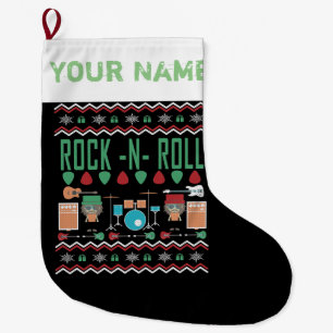 Rock N Roll Ugly Christmas Sweater Style Large Christmas Stocking