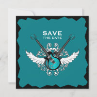 Rock 'n' Roll Wedding Save the Date Black Teal