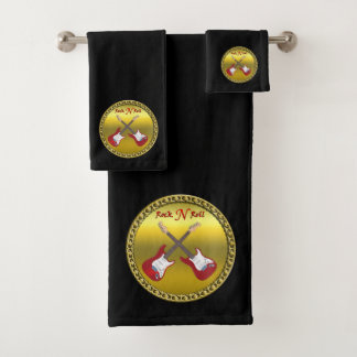 Rock N roll with electric guitars black Bath Towel Set