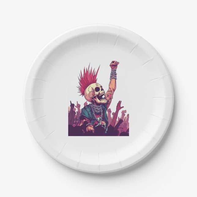 Rock N� Skull � Funny Punk Skeleton Concert Paper Plate (Front)