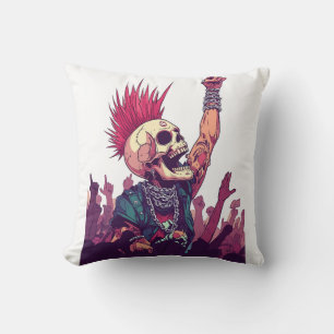 Rock N� Skull � Funny Punk Skeleton Concert Throw Pillow
