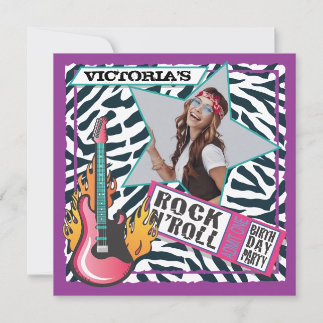 Rock N'Roll Rock Star Invitations de fête d'annive (Devant)